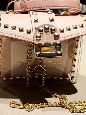 Pink Studded Chain Shoulder Bag - Elegant Womens Crossbody
